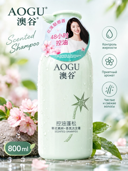 AOGU Scented Shampoo 800 ml — yog‘li sochlar uchun shampun - 
