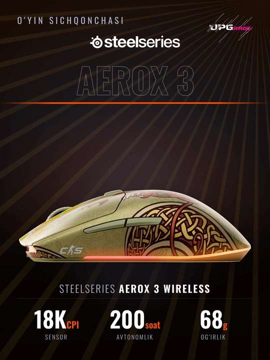 Simsiz o'yin sichqonchasi SteelSeries Aerox 3 Wireless CS2 Dragon Lore, 18 000 CPI
