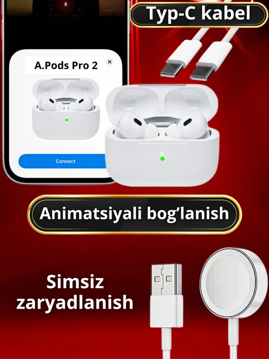 IPhone va Android uchun Bluetooth sensorli Pods Pro 2 simsiz quloqchinlari
