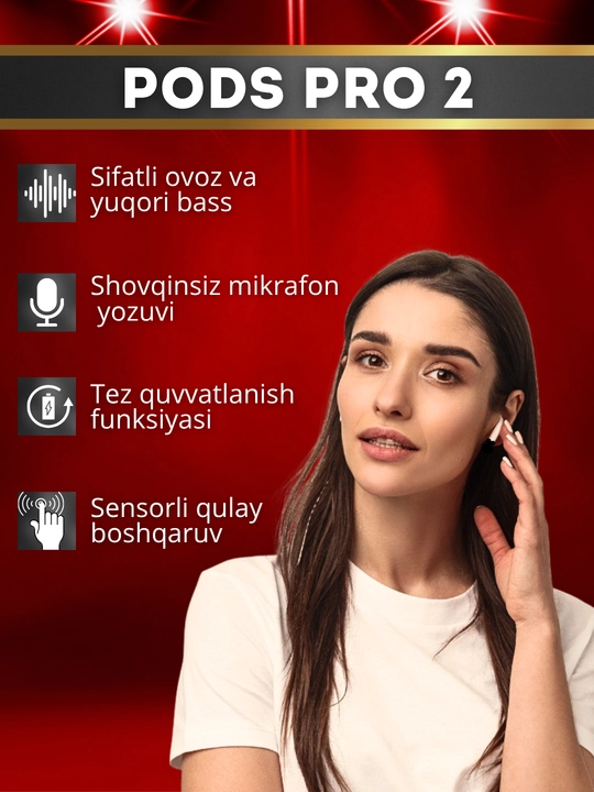 IPhone va Android uchun Bluetooth sensorli Pods Pro 2 simsiz quloqchinlari