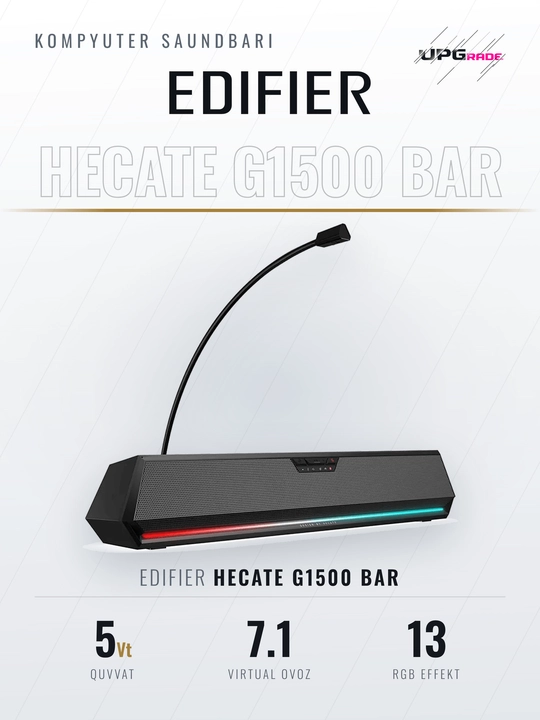 Kompyuter saundbari Edifier Hecate G1500 Bar, 5 Vt, 7.1, Bluetooth 5.3, RGB, mikrofon