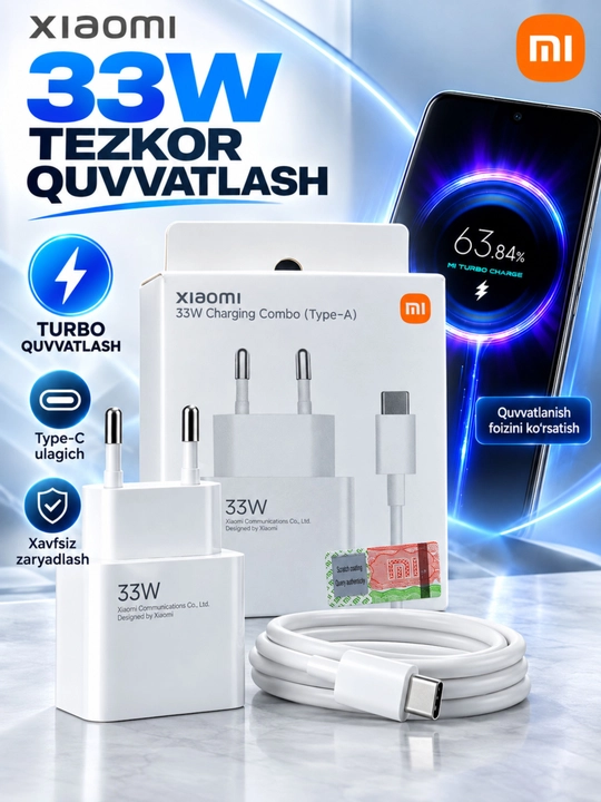 Quvvati 33 Vt bo‘lgan Xiaomi Turbo Charger qurilmasi 45 Vt 67 Vt 90 Vt 120 Vt - 