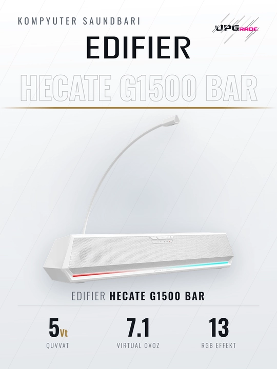 Саундбар компьютерный Edifier Hecate G1500 Bar, 5 Вт, 7.1, Bluetooth 5.3, RGB, микрофон