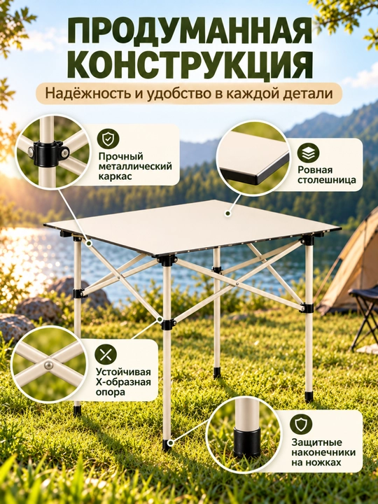 Piknik stoli 4 kishilik, o‘rindiqli yig‘iladigan stol, sayohat va camping uchun