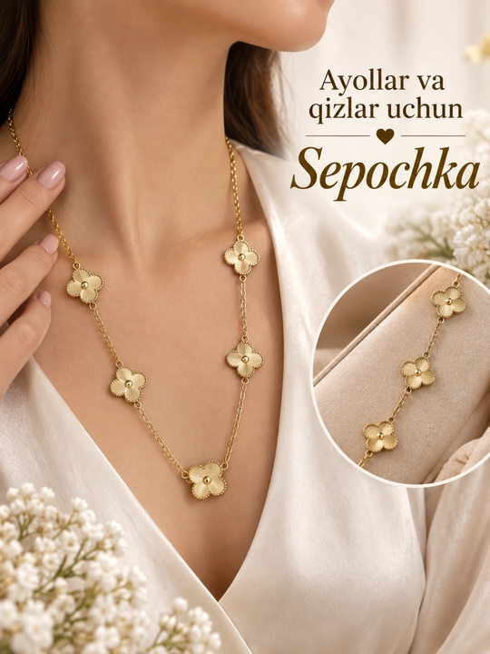 Ayollar uchun Van Cleef uslubidagi nafis bo‘yin zanjiri — zamonaviy bijuteriya