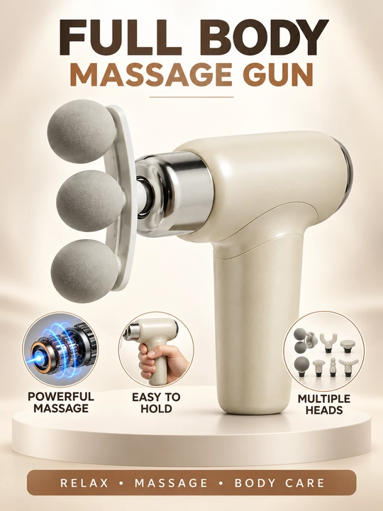 Full Body Massage Gun, электрический массажер для тела со сменными насадками - 