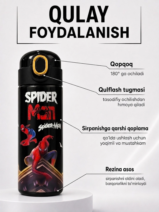 Termos, 400 ml, o'g'il bolalar uchun, maktab uchun zanglamaydigan po'latdan termos
