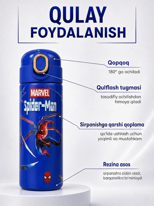 Termos, 400 ml, o'g'il bolalar uchun, maktab uchun zanglamaydigan po'latdan termos