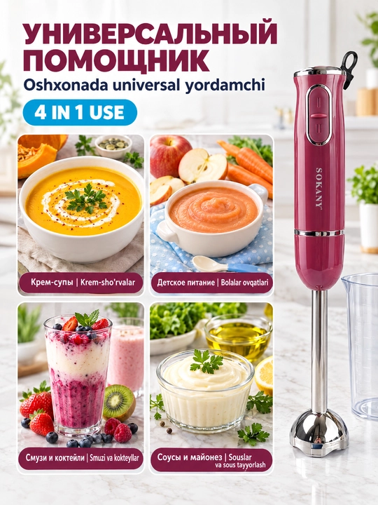 SOKANY SK-1726 immersion qoʻl blender 300Vt, 2 tezlik, bolalar pyuresi va kokteyl uchun