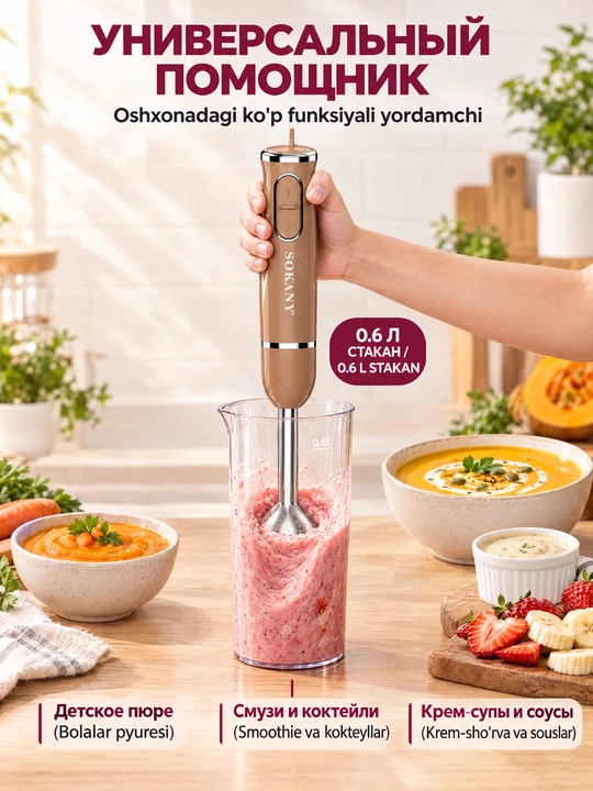 SOKANY SK-1726 immersion qoʻl blender 300Vt, 2 tezlik, bolalar pyuresi va kokteyl uchun