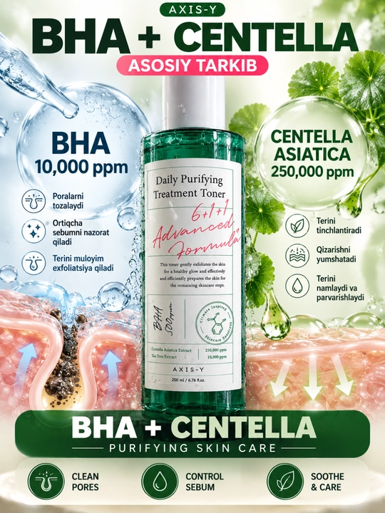 AXIS-Y Daily Purifying Treatment Toner — тонер для лица с BHA и Centella, 200 мл - 