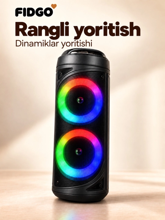 Karaoke uchun mikrofonli FIDGO portativ Bluetooth kolonka