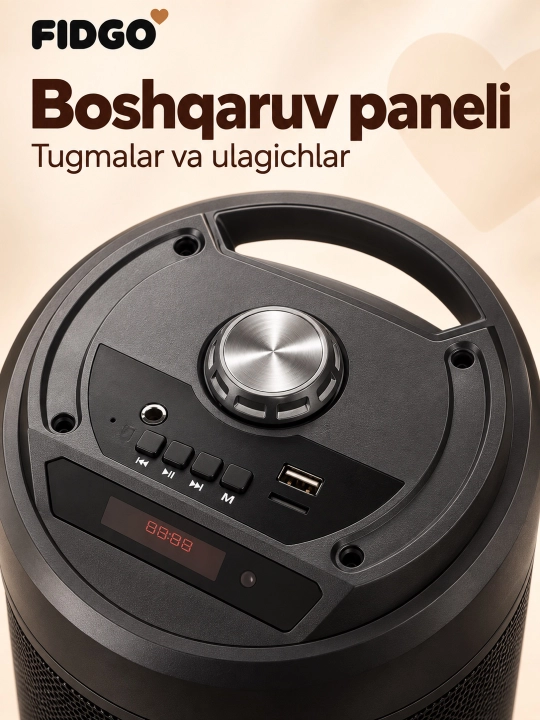 Karaoke uchun mikrofonli FIDGO portativ Bluetooth kolonka