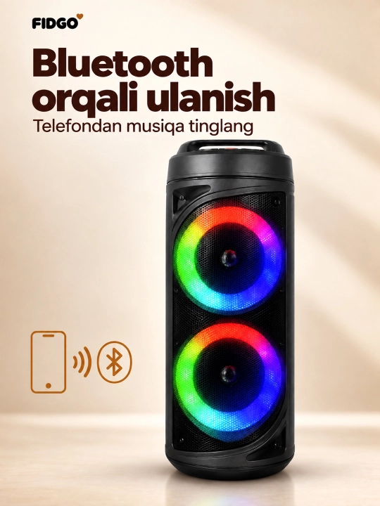 Karaoke uchun mikrofonli FIDGO portativ Bluetooth kolonka