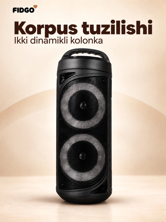 Karaoke uchun mikrofonli FIDGO portativ Bluetooth kolonka