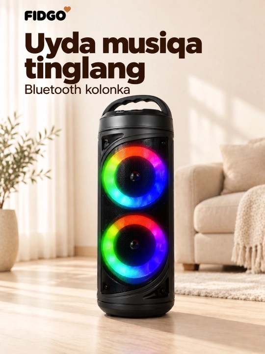 Karaoke uchun mikrofonli FIDGO portativ Bluetooth kolonka