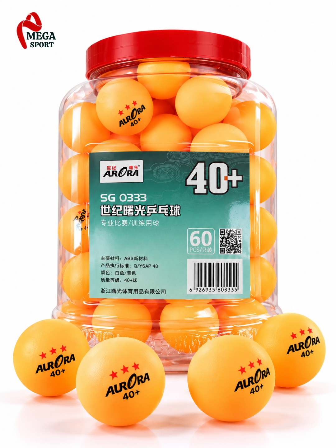 Шарики Aurora для настольного тенниса 40+, 60 шт - 
