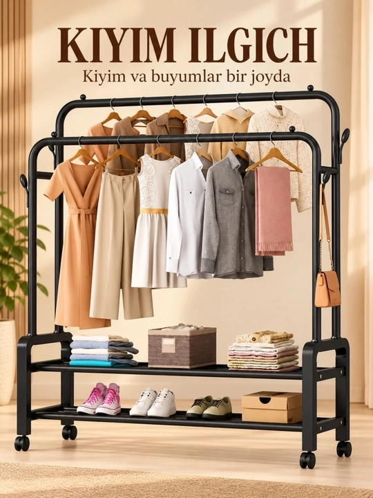 Veshilka kiyimlar uchun, aylana shaklli g‘ildirakli metall ilgich - 
