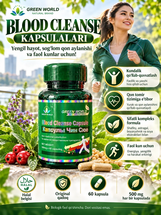 Blood Cleanse Capsule, экстракты шалфея, астрагала и боярышника, 500 мг, 60 капсул