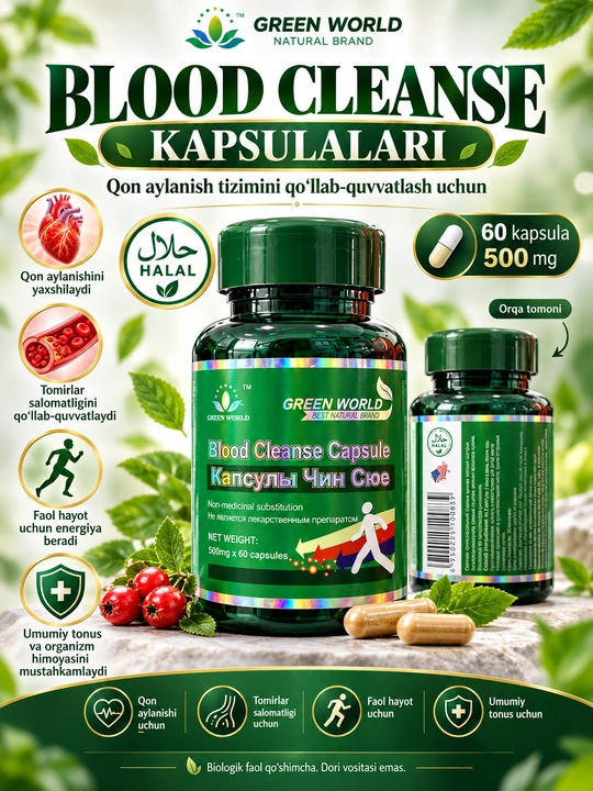 Blood Cleanse Capsule, экстракты шалфея, астрагала и боярышника, 500 мг, 60 капсул