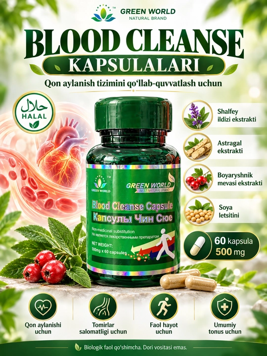 Blood Cleanse Capsule, экстракты шалфея, астрагала и боярышника, 500 мг, 60 капсул - 