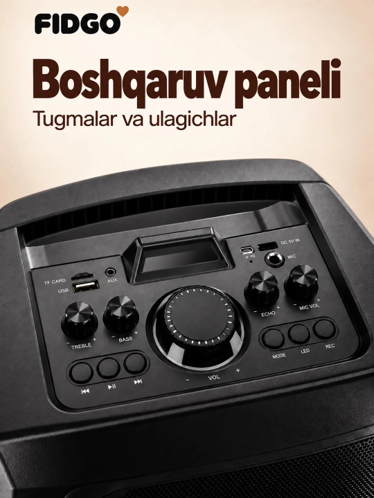 Karaoke uchun mikrofonli FIDGO portativ Bluetooth kolonka