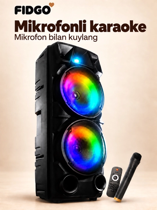 Karaoke uchun mikrofonli FIDGO portativ Bluetooth kolonka