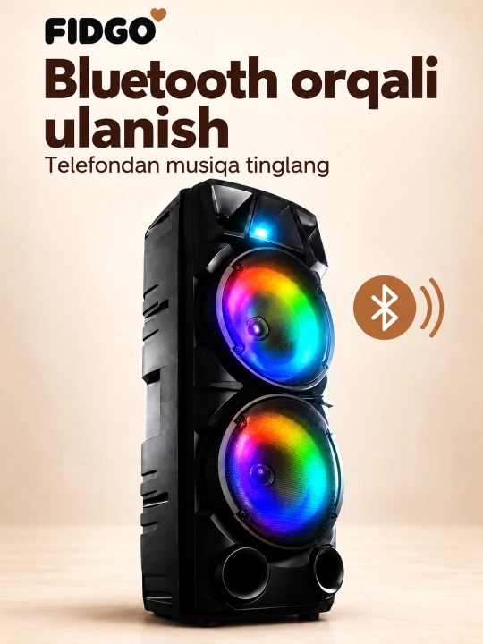 Karaoke uchun mikrofonli FIDGO portativ Bluetooth kolonka