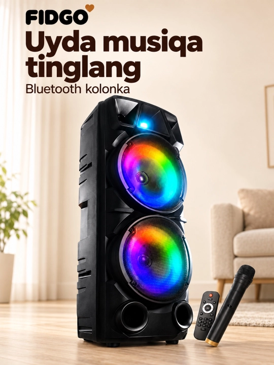 Karaoke uchun mikrofonli FIDGO portativ Bluetooth kolonka