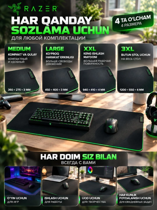Коврик для мыши Razer Gigantus V2, тканевый, противоскользящее основание