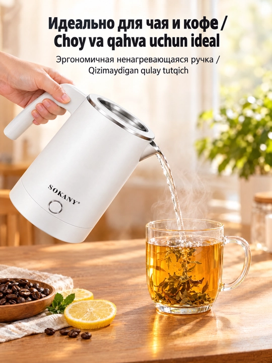 SOKANY SK-SH-1077 mini elektr choynak 0,5 l 600W zanglamaydigan poʻlat