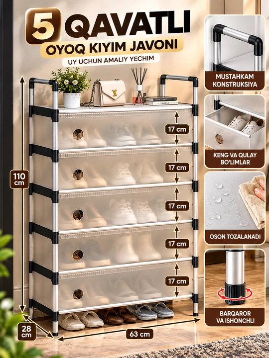Poyabzal javoni kiyim uchun javon ko‘p qavatli, kiyim ilgichli