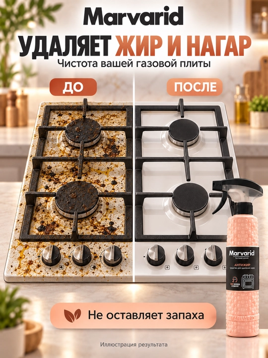 Антижир Marvarid для кухни — средство для очистки плит, духовок и вытяжек от жира и нагара