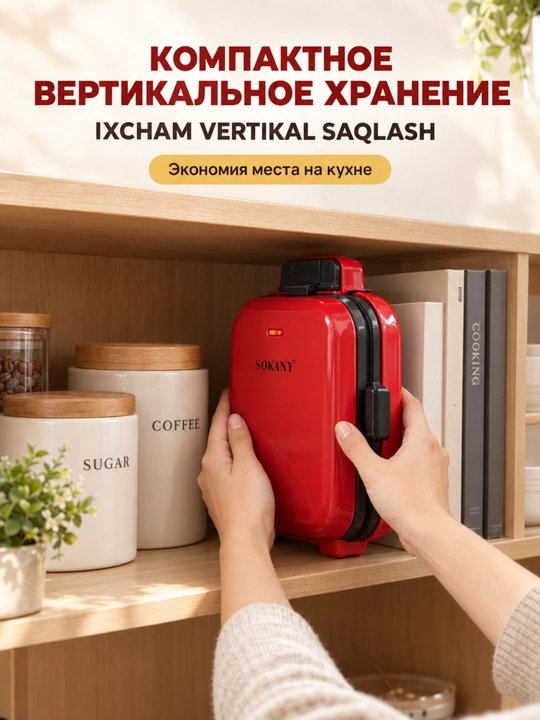 SOKANY SK-08148 vafli pishirgichi, 750 Vt, ikki tomonlama isituvchi, bir vaqtning o‘zida 4 ta vafli