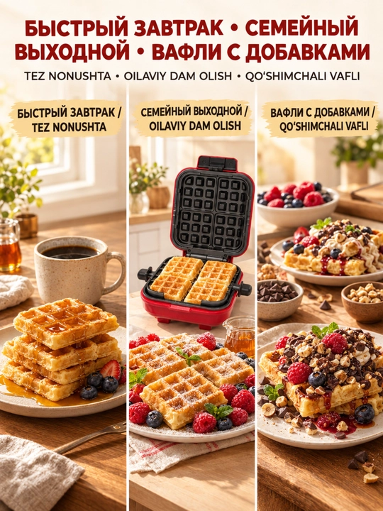 SOKANY SK-08148 vafli pishirgichi, 750 Vt, ikki tomonlama isituvchi, bir vaqtning o‘zida 4 ta vafli