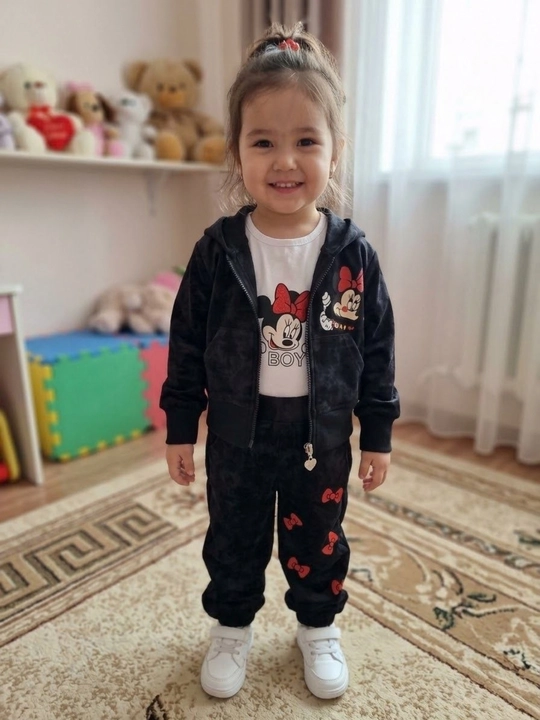 Qizlar uchun troyka kostyum, bolalar kiyimi, kapyushonli to‘plam 2-5 yosh