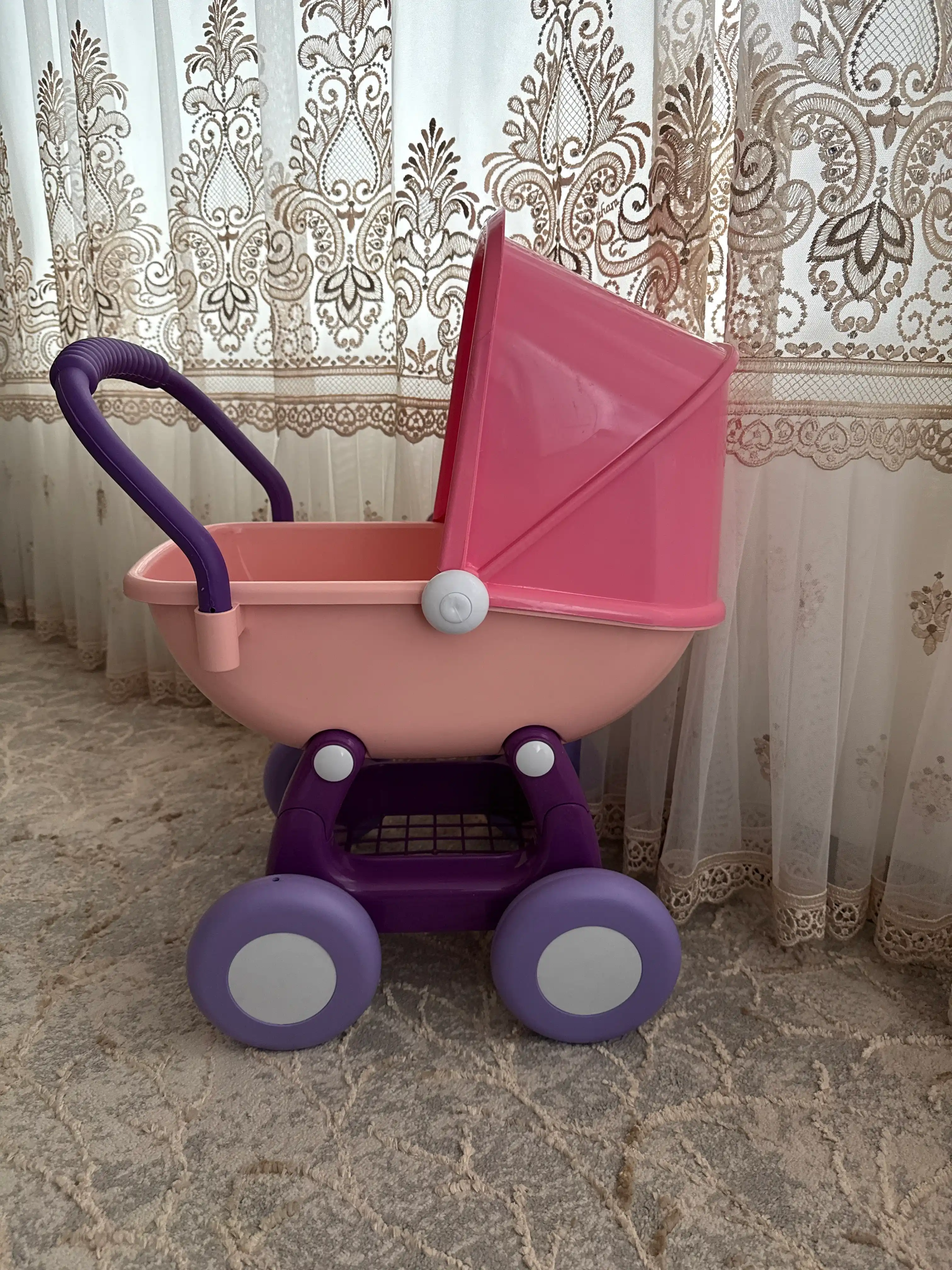 Коляска для куклы, 4-х колёсная, игрушечная коляска для девочек, с корзиной