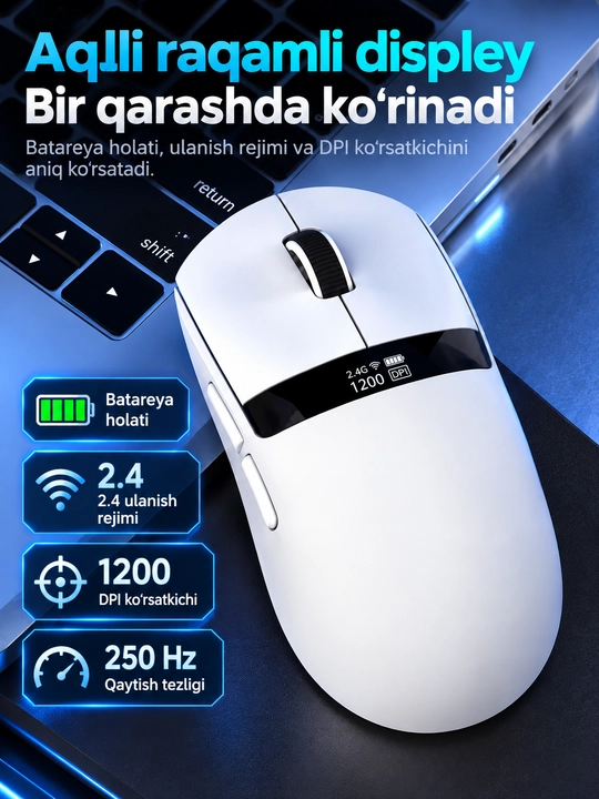 Игровая мышь AJAZZ NJ07 V2, 24000 DPI, 2.4G, Bluetooth, USB, RGB, 300 мАч