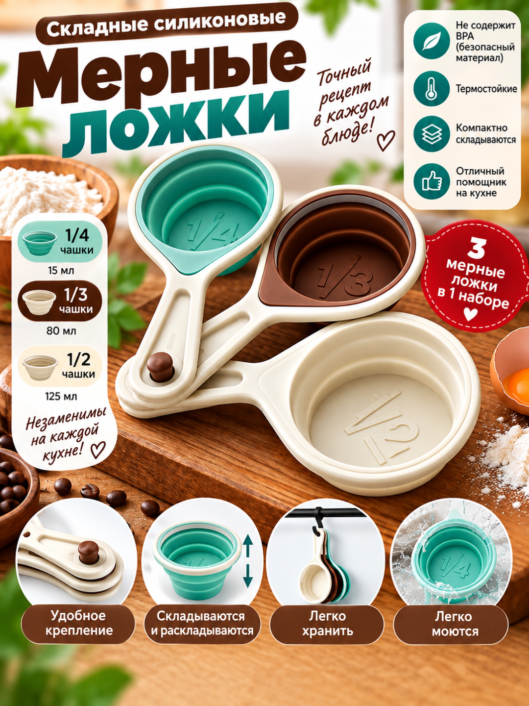 Silikon o'lchash qoshiqlari to'plami