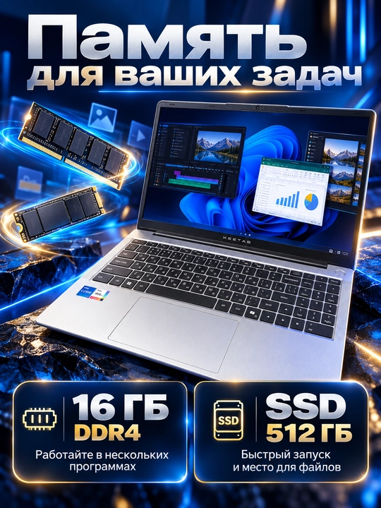 Ноутбук KEETAB INTEL I5-1235U IRIS Xe DDR4 16ГБ 512ГБ SSD M.2 15,6 FHD IPS SILVER