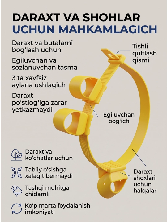 Daraxtni qoziqqa mahkamlash uchun plastik bog‘ich tasma