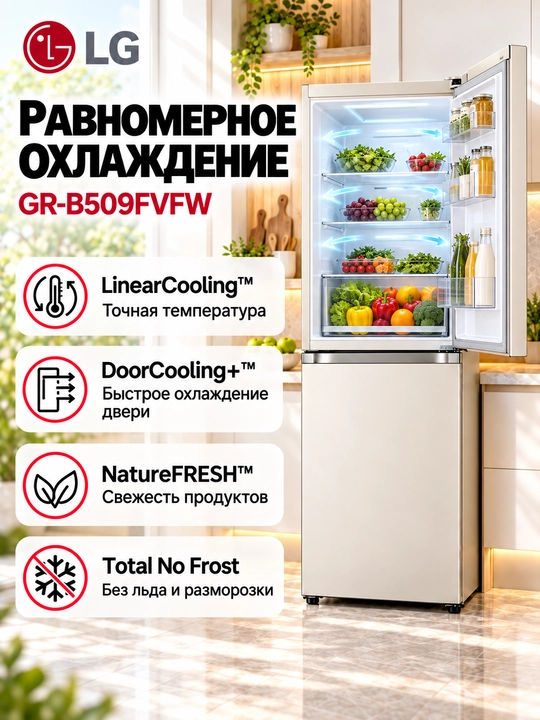 Холодильник LG GR-B509FMFW/FVFW/FQFW, 387 л, No Frost, инвертор