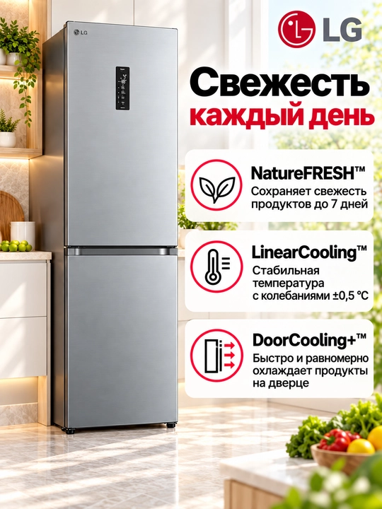 Xolodilnik LG GR-B509FMFW/FVFW/FQFW, 387 l, No Frost, invertor
