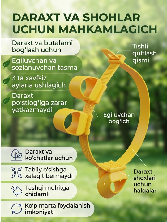 Daraxtni qoziqqa mahkamlash uchun plastik bog‘ich tasma