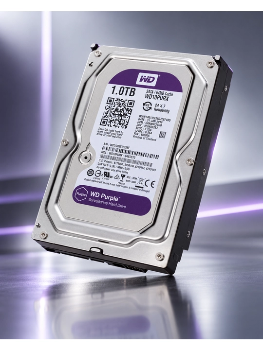 Жёсткий диск HDD WD Purple 1 ТБ SATA 3.5", для компьютеров и систем видеонаблюдения - 