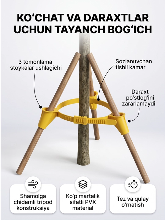 Daraxtni qoziqqa mahkamlash uchun plastik bog‘ich tasma