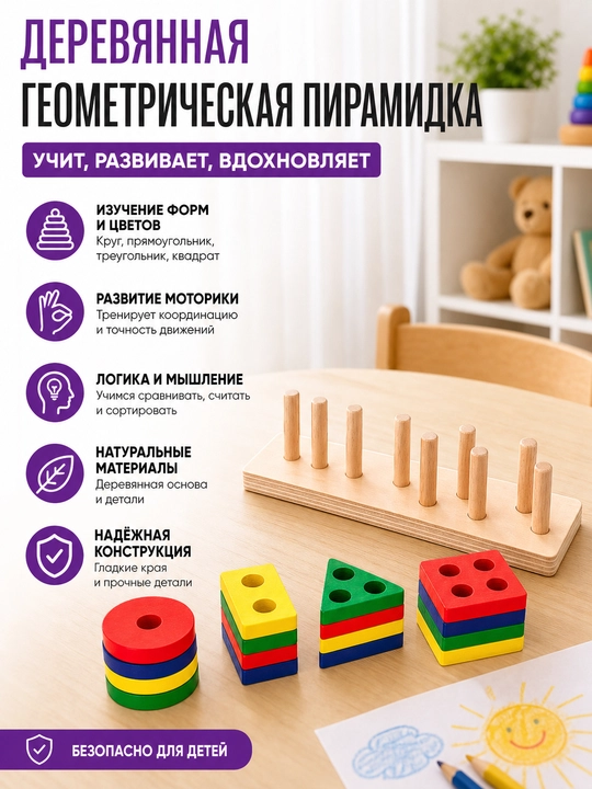 Yog'ochdan yasalgan Montessori mantiqiy saralagich-sorter o'yini - 