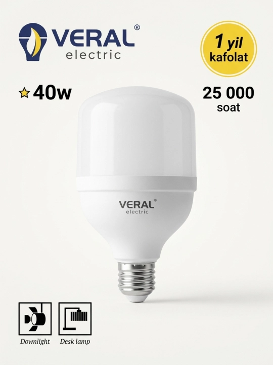 LED lampochka VERAL electric 40 - 50 W, kuchli yoritgich, 25 000 soat, 1 yil kafolat - 
