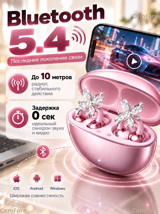 Simsiz naushniklar GTS15, Bluetooth 5.4, sirg‘a-quloqchinlar, qizlar uchun blutus naushnik