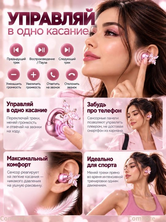 Simsiz naushniklar GTS15, Bluetooth 5.4, sirg‘a-quloqchinlar, qizlar uchun blutus naushnik